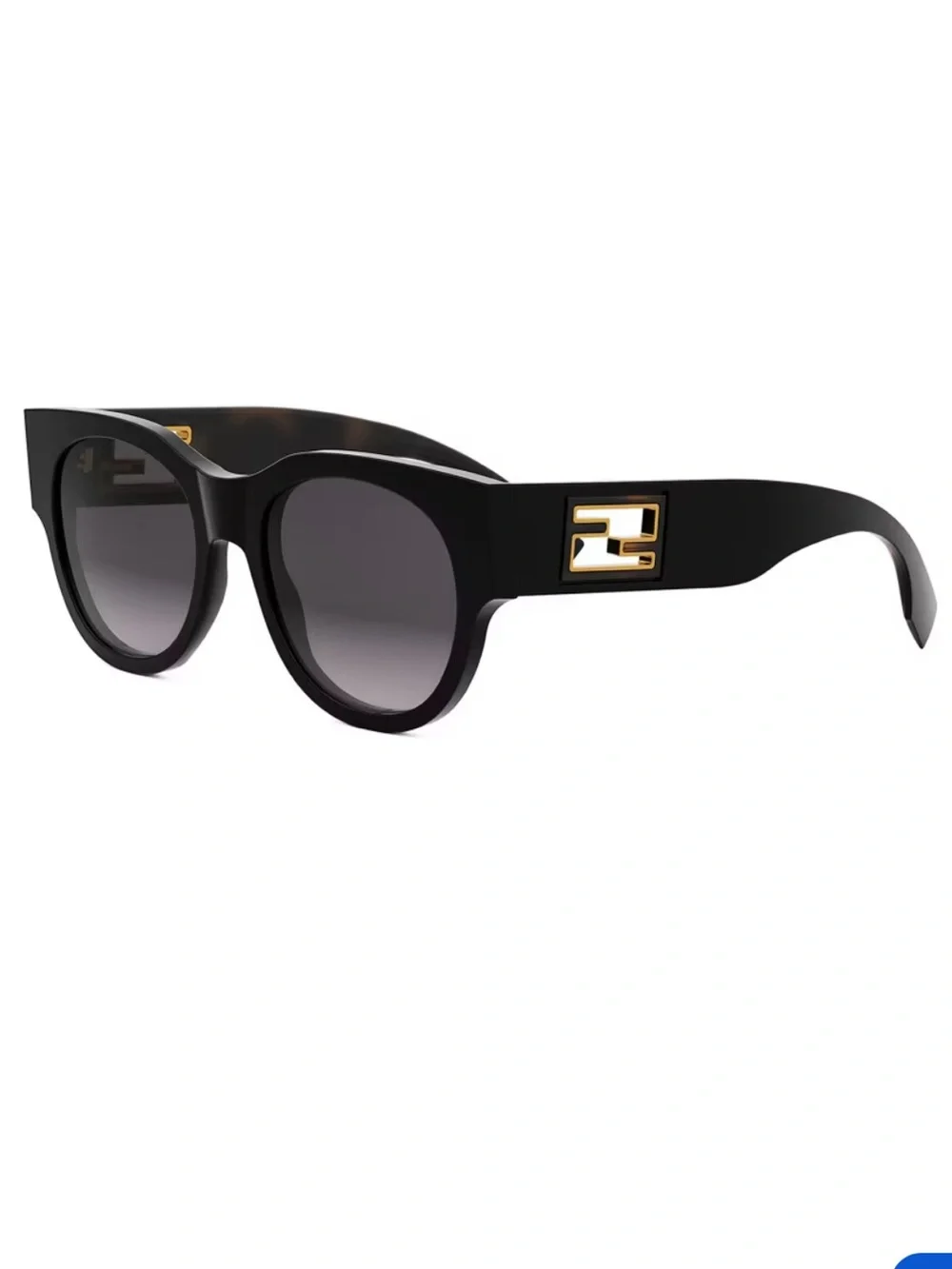 Fendi Black Round Baguette Sunglasses with Gold Logo